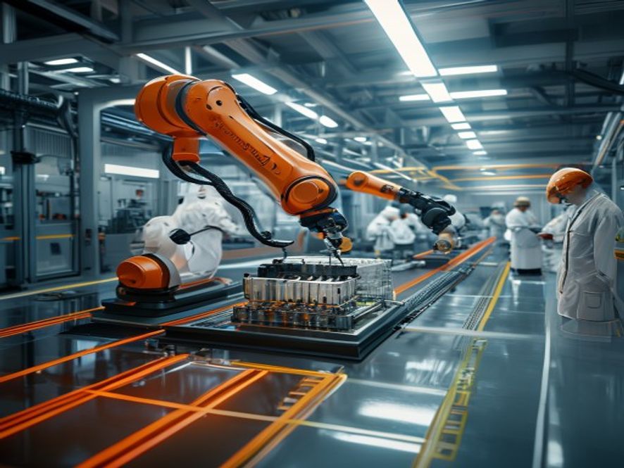 Precision assembly of energy storage modules in our advanced factory.
