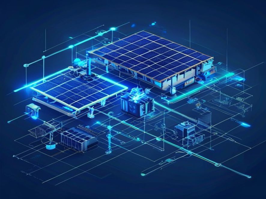Key components of the integrated system: solar panels, inverter, battery, and energy management controller.